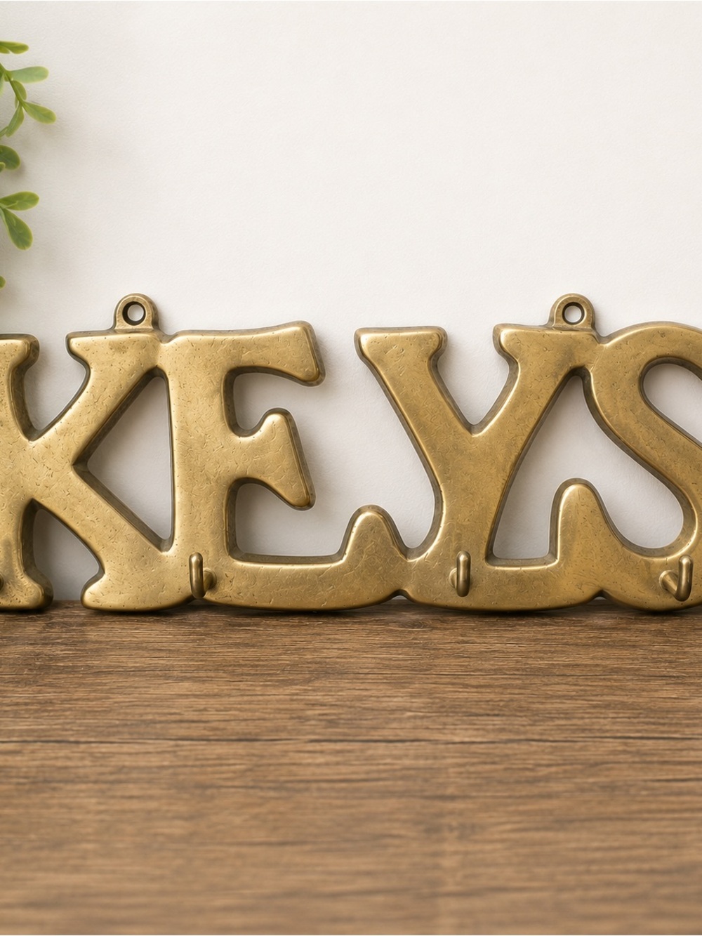 Vintage Solid Brass “KEYS” Wall Hook - 4-Hook Key Holder